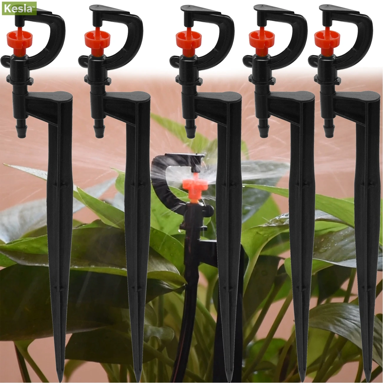 KESLA 50 шт потребительских упаковок для микро вращающееся оросительное устройство 360 градусов спиннинг Spayer штативные головки w/Кола сад Dirp для полива и орошения 4/7 мм шланг насадки для полива
