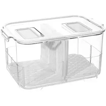 

1pc Bottom Filter Design Kitchen Crisper Food Storage Box With Splitter Plate