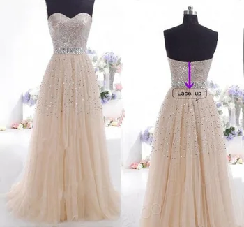 

BacklakeGirls 2019 Sexy Strapless Sleeveless Lace Up Sequined Tulle Long Woman Dress For Wedding Party Vestidos Formales