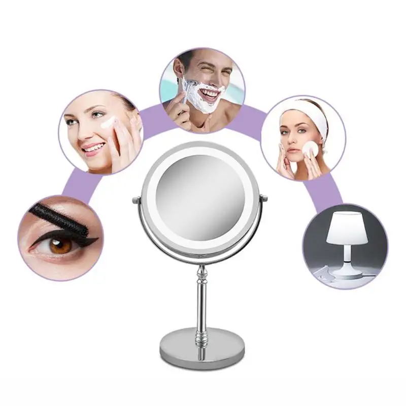 Портативный светодиодный зеркало 7 дюймов 10x увеличение двойной стороны 360 градусов вращающийся макияж зеркало косметический инструмент для женщин