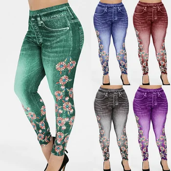 

New Fashion Leggings Women Plus Size Lace Printing Splice Elastic Waist Casual Leggings Pants Women's Clothing Drop Shipping