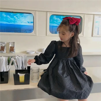 

2020 Korean Style Girls Black Dress Autumn New Puff Sleeve Kids Princess dress Children Party Clothes costume for Girl Clothing
