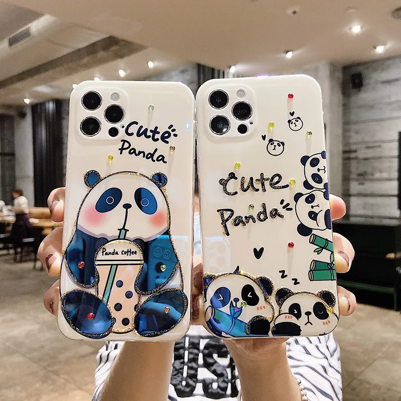 Lusso Adorabile Orso Di Strass Epossidici Per Iphone 12 Pro Max Mini Lens Package Cover Per Telefono Per Iphone 12Pro X Xs Xr