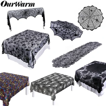

OurWarm Halloween Party Lace Knitted Spiderweb Table Cover Mat Tablecloth Table Runner Fireplace Mantle Event Party Decoration