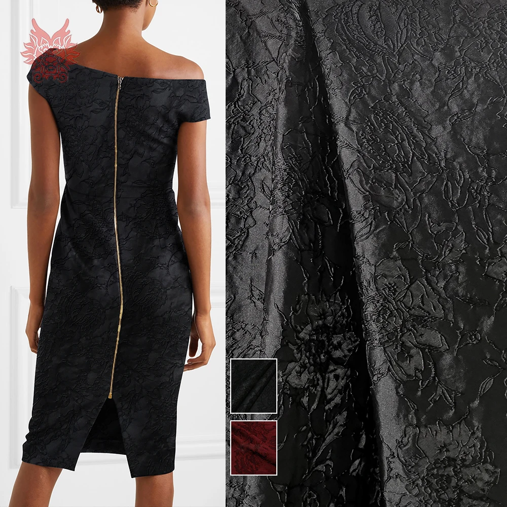 Красный черный 3D Цветочный Жаккард парча ткань для платья пальто костюмы Лоскутная Ткань telas tecidos tissu текстиль SP3859