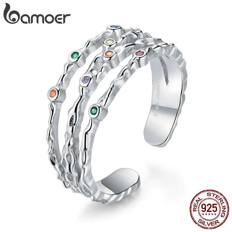 Серебряное регулируемое спиральное кольцо bamoer 925 пробы серебряное цветное свободный размер штабелируемое