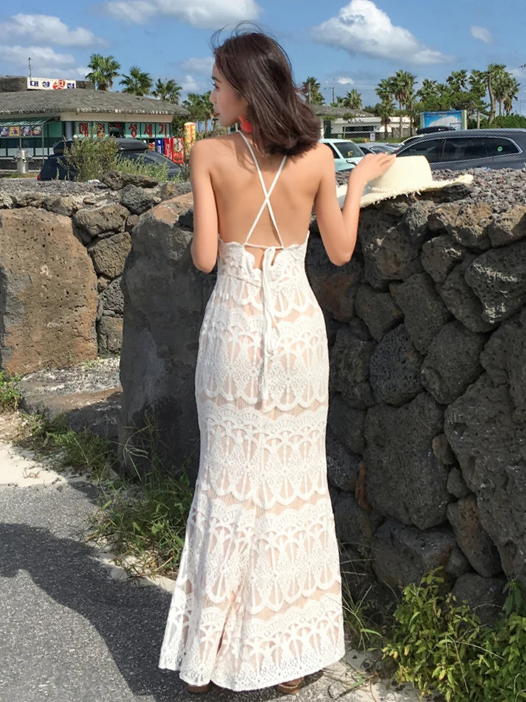 Abito Lungo Maxi In Pizzo Per Donna | Senza Maniche, Orlo Svasato E Scollo A Barchetta Per Serate E Cerimonie