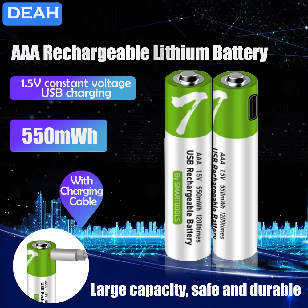 1.5V 550mwh AAA USB Rechargeable Li-ion Battery For Electric Toys Remote Control Wireless Mouse Lithium battery + cable | Электроника