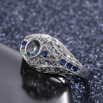 

Huitan Delicate Ethnic Women Ring Special-interest Wedding Rings Colored Zircon Stone Simple Design High Quality Female Jewelry