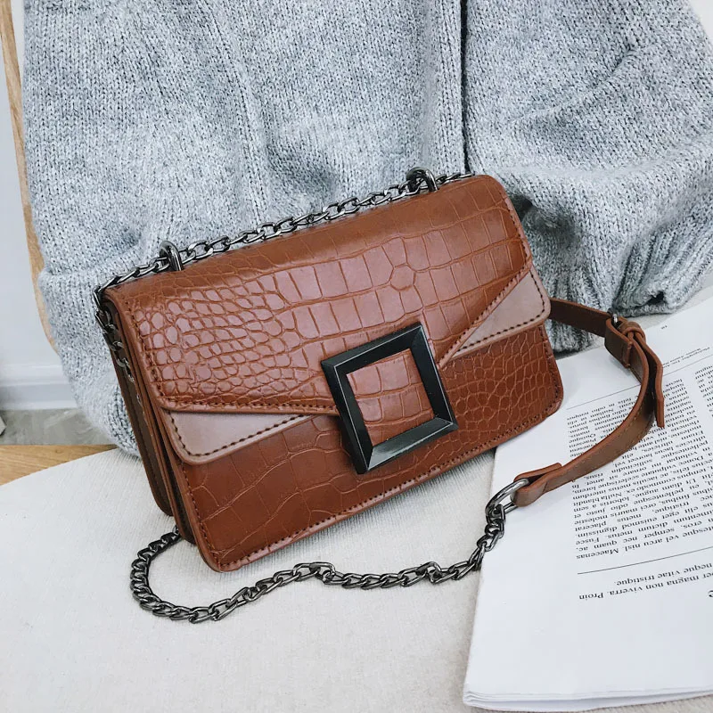

Small Bag Women's 2018 New Style Korean-style Versatile Shoulder INS Super Fire Retro Crocodile Pattern Chain Square Sling Bag