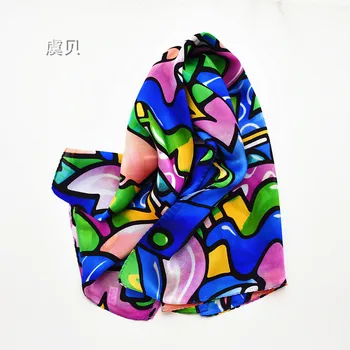 

Blue colorful natural silk scarf painting for women 100% real silk soft and thin medium square summer wrap shawl gift for lady