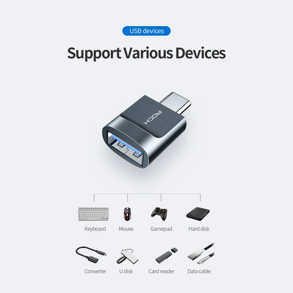 Адаптер ROCK USB 3,0-type C USB-C OTG конвертер type-c переключатель для смартфонов на базе Android зарядное устройство разъем для передачи данных type C-USB OTG