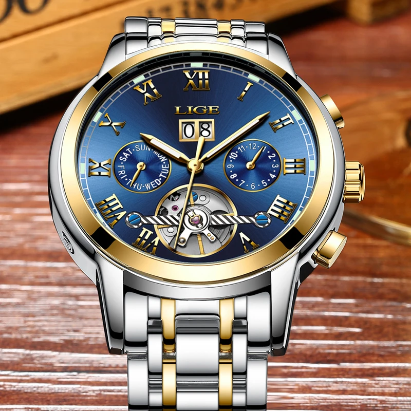 LIGE Mens Watches Top Brand Luxury Business Schoolboy Automatic Mechanical Watch Sports Waterproof Men Watch Military Male Clock LIGE Mens Watches Top Brand Luxury Business Schoolboy Automatic Mechanical Watch Sports Waterproof Men Watch Military Male Clock