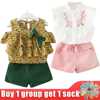 

Children clothes New Style Summer Cake layer Design For 3-7y Girls Bow Sleeveless Clothes Suits Kids Clothes Sets Buy 2 Get 3