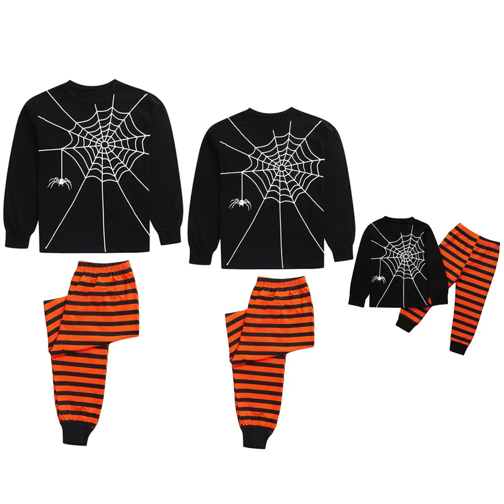 Семейный пижамный комплект на Хэллоуин, женская, мужская, детская одежда, полосатые штаны с длинными рукавами и принтом тыквы, леггинсы, одежда для сна, одежда для сна