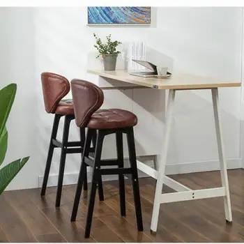 

Solid Wood Bar Stool Modern Minimalist Bar Chair Backrest High Stool Bar Stool Front Desk Cashier High Chair Home