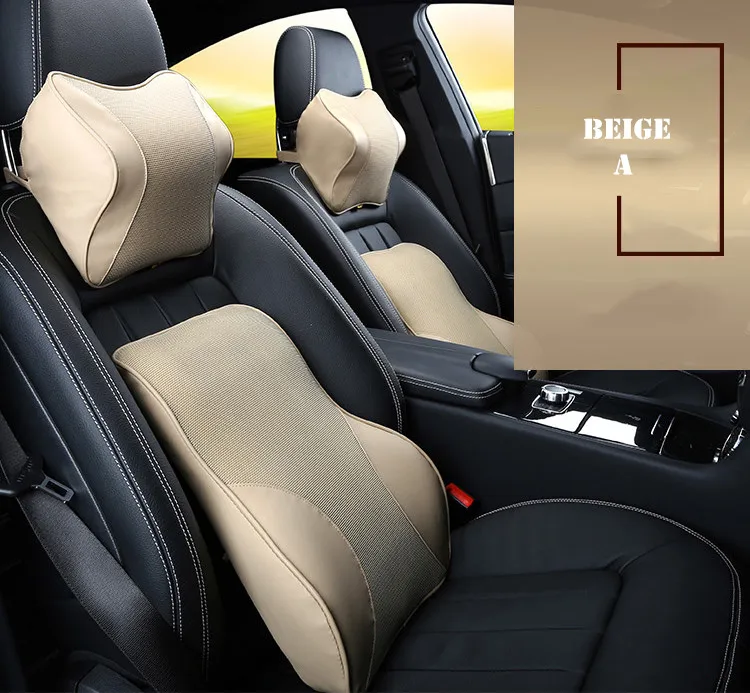 Кожаный сетчатый автомобильный набор подушек для шеи с эффектом памяти, Автомобильный подголовник, подушка для поддержки талии, Icesilk, чехлы для сидений, подушки для BMW