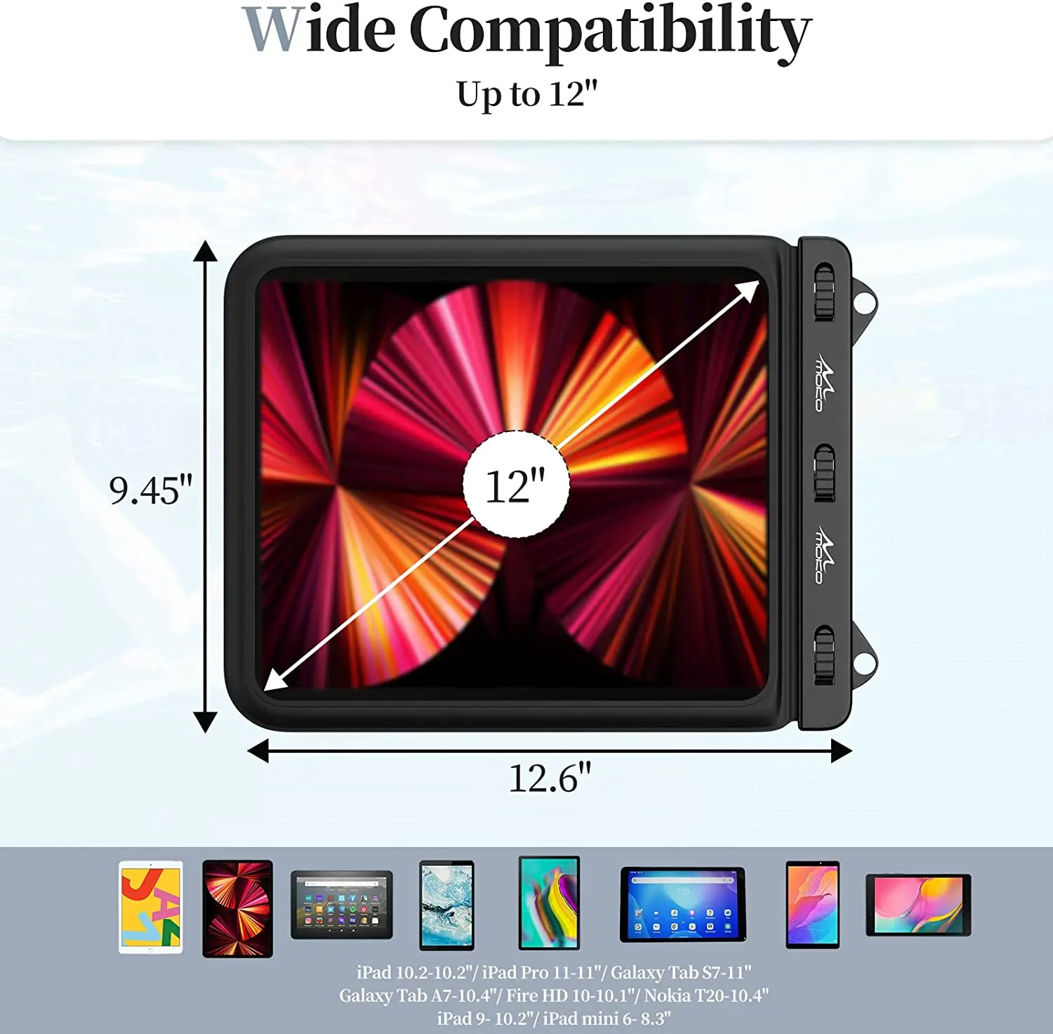 MoKo Waterproof Tablet Case 12 inch for iPad Pro 11,Galaxy Tab S6/S7 Bathroom Kitchen Stand Pouch Tablet Dry Bag 4