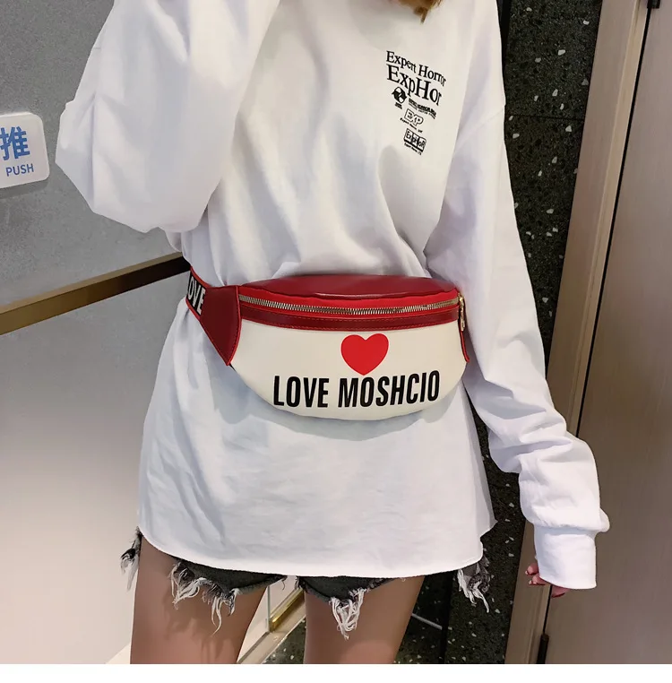 Solid Color Love Heart Decor Women Waist Bag PU Leather Crossbody Shoulder Bag Chest Bags Fashion Ladies Fanny Pack Belt Bag