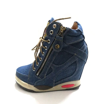 

2020 Autumn Women Casual Shoes Platform Hook&Loop Increasing Wedges Sneakers PU Leather Shoes Woman Breathable High Top Shoes