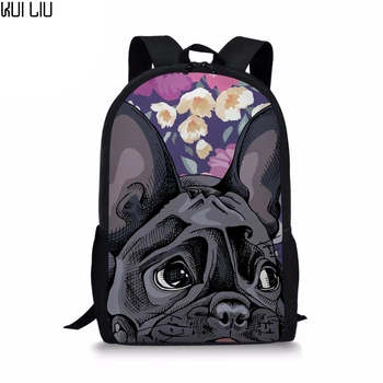 

Customized Girls Children 16 Inch Backpack Kawaii Bulldog Printed School Backpacks Flower Daily Pack Female Shoulder Sac A Dos