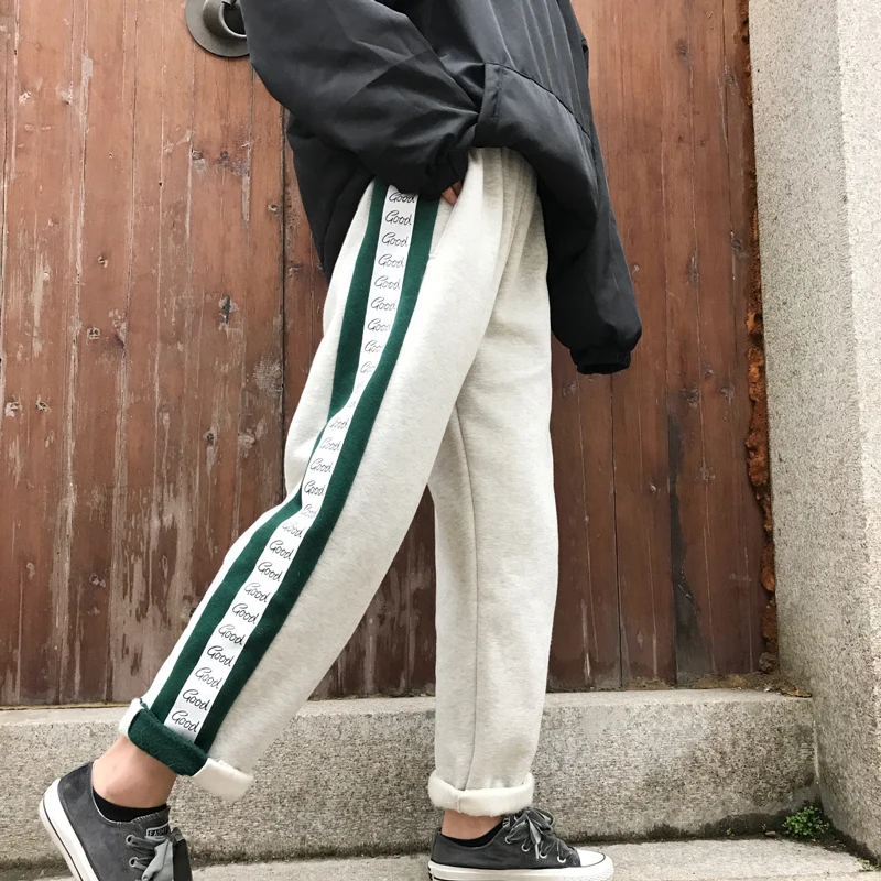 Neploe Harajuku, уличная одежда, Ретро стиль, длинные штаны, контрастные по бокам, цветные, с буквами, брюки для отдыха, для женщин и мужчин, флисовые прямые штаны, 55609