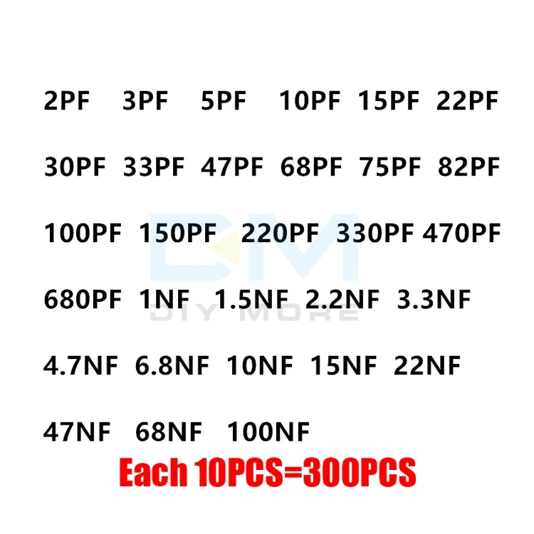 300 шт./лот 2PF-100NF керамический комплект конденсаторов 30 значений* 10 шт. низкочастотный конденсатор ESR Ассорти набор образцов Diy