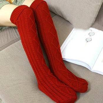 

Warm Knitted Stockings Women Solid Over the Knee Thigh High Knit Long Socks Fall Winter Pattern Stockings Female Girl Wholesales