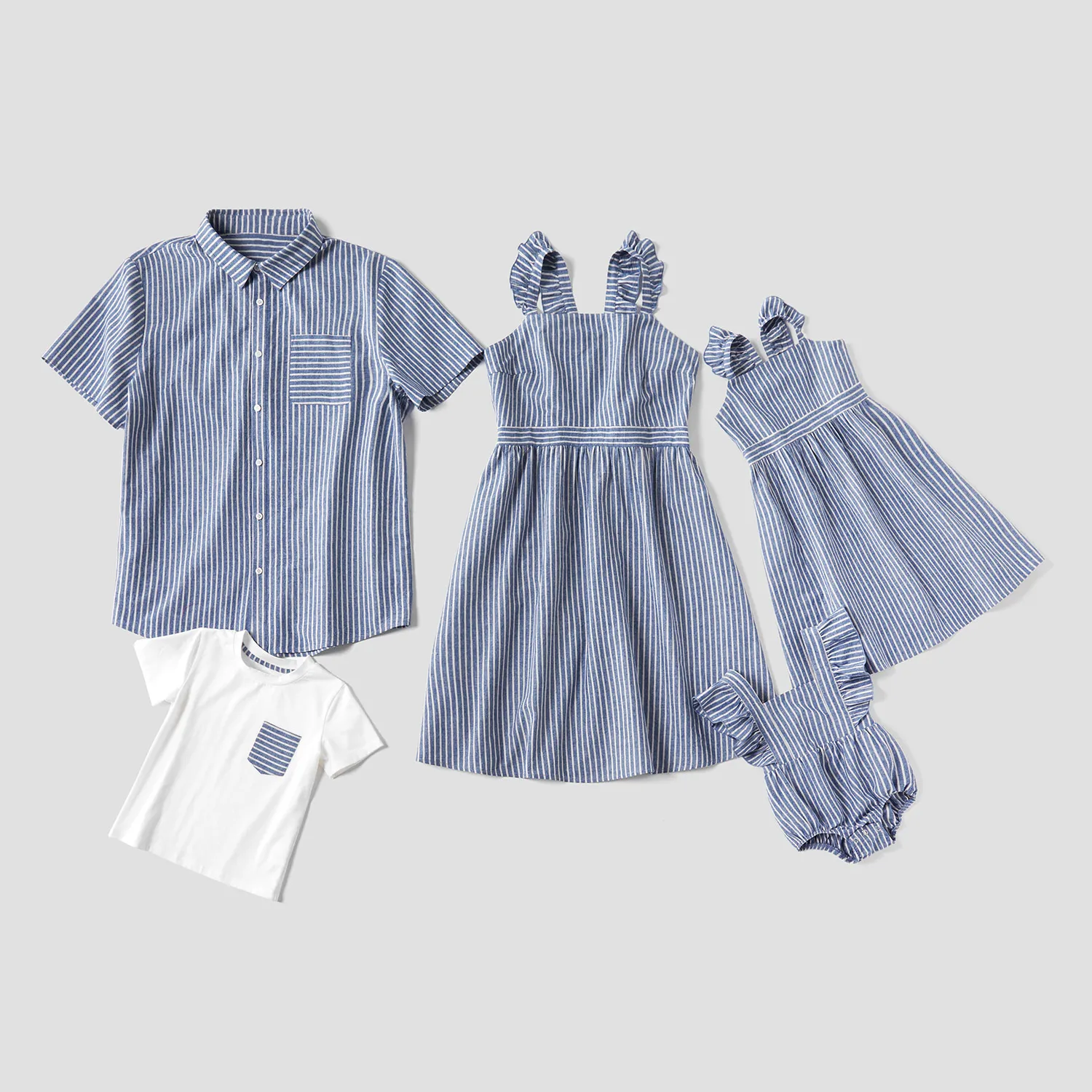 T-Shirt Family Patpat Tank-Dress Look-Sets Me And Summer Stripe Dad Mosaic Flutter-Sleeve