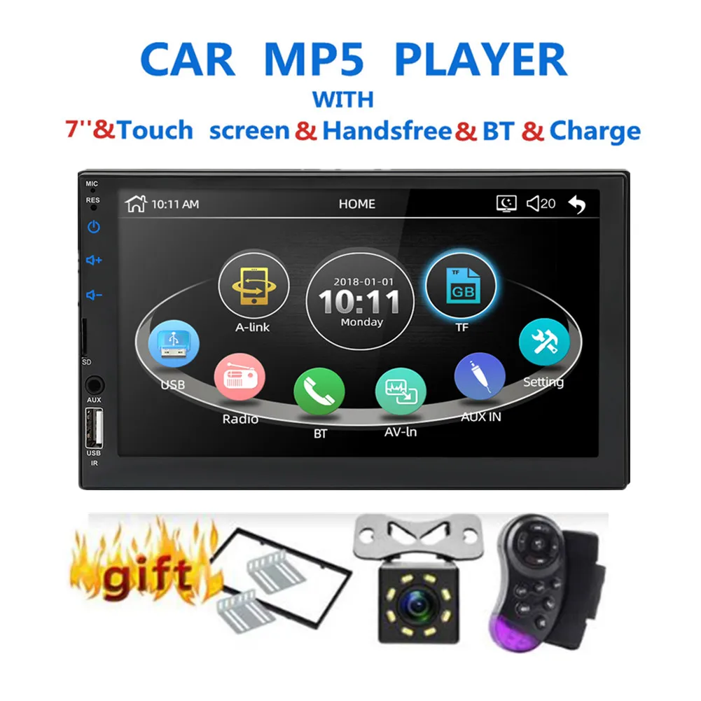 2 Din Car Radio 7 inch Bluetooth Multimedia Touch screen radio MP5 Player SD/FM/MP4/USB/AUX Audio Stereo With Camera | Автомобили и