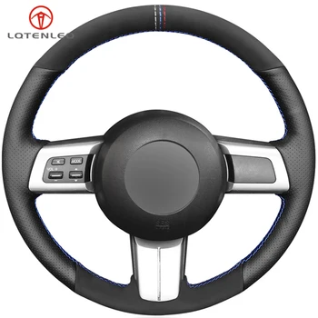 

LQTENLEO Black Suede Genuine Leather DIY Car Steering Wheel Cover For Mazda MX-5 2009-2014 RX-8 2008-2013 CX-7 CX7 2007-2009