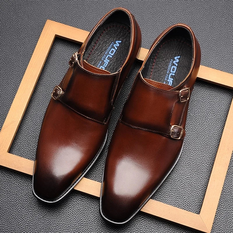 QYFCIOUFU Для мужчин из натуральной кожи рабочие мужские ботинки с декоративной застежкой Для мужчин Классические Мужские модельные туфли в итальянском стиле; брендовые нарядные туфли для мужчин туфли-оксфорды
