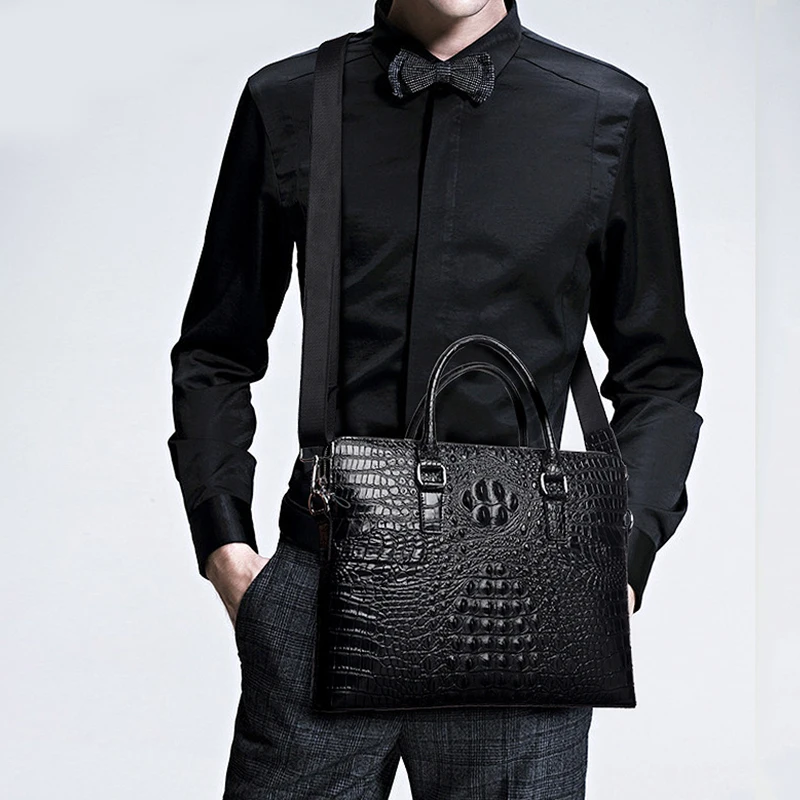 Модный портфель, мужская сумка, крокодиловый узор, коровья кожа, мужская сумка через плечо, с замком паролем, для компьютера, деловая сумка