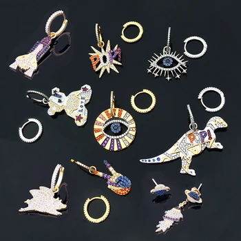

AAA Fashion Asymmetriy Hoop Earrings Dual Used Studs Buckle Jewelry CZ Crystals Charms Dinosaur Bear Earrings for Women