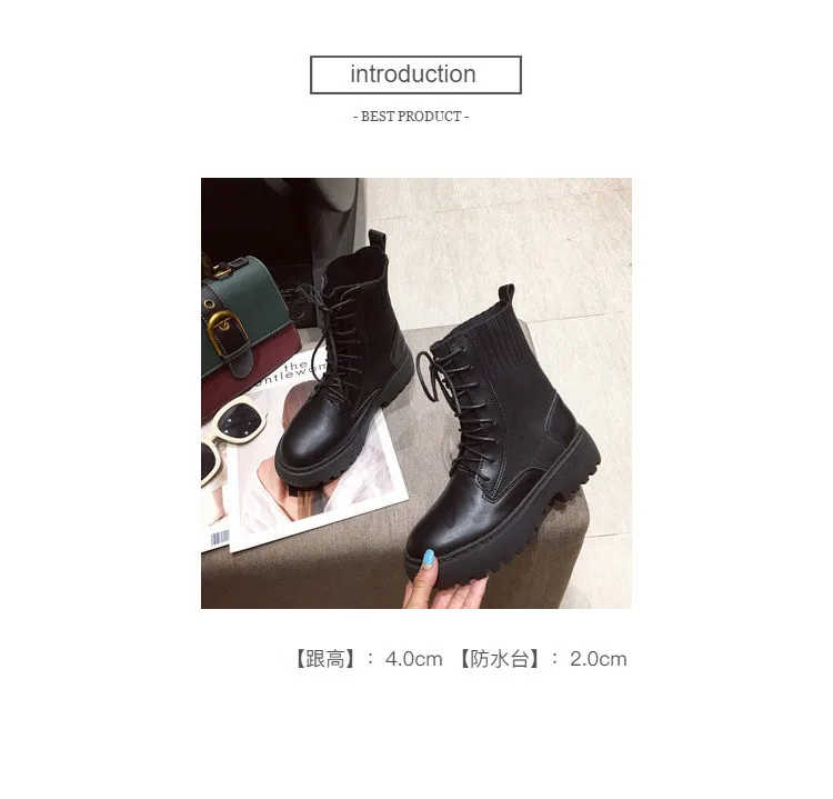 Round Toe Winter Boots Lady Lace Up Ankle Booties Women Chunky Heel Low Heels booties Rock Shoes Woman Boots-women Short