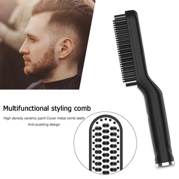 

Multi-functional Styling Men Beard Comb PTC Heating Hair Straightener Brush Anti Static Fluffy Straight Beard Comb