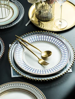 

White Household Tableware Dinner Plates Ceramic Round Porcelain Dish Breakfast Food Assiettes En Porcelaine Luxury Plates EA60PZ