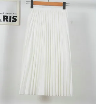 

2020 Fashion High Waist Stretch Women White Skirts Boho Women Spring Autumn Pleated Skirt Faldas Jupe Femme Saia