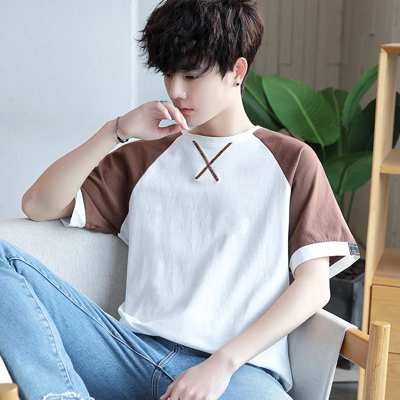 Летняя мужская футболка с короткими рукавами seven male ulzzang tide, свободная футболка с рукавом «пять с половиной» XueShengChao, брендовая одежда