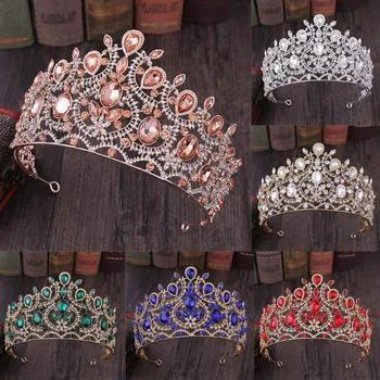 

New Vintage Baroque Style Rose Gold Blue Shining Rhinestone Bridal Bride Wedding Party Hair Accessories Big Tiara Crown de Noiva
