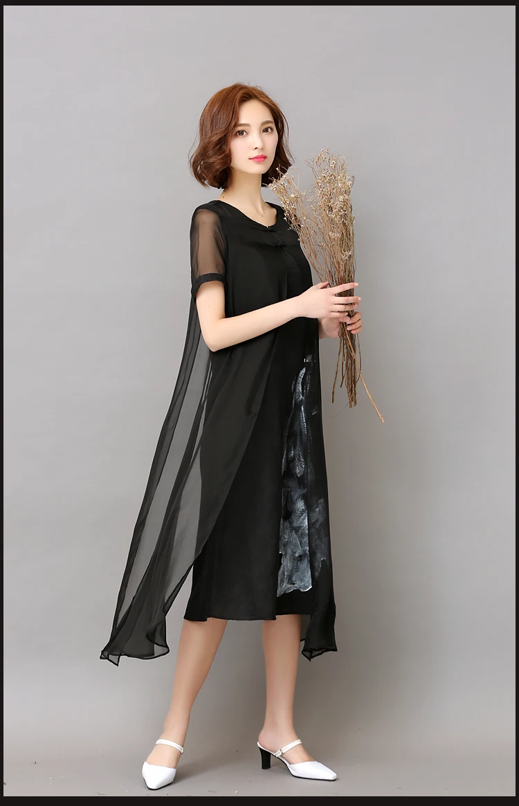 Large size M-3XL Add fertilizer to increase the new cotton and linen spell silk chiffon retro improved cheongsam dress