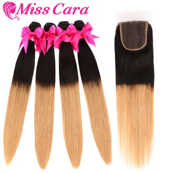 

Malaysian Straight hair Bundles With Closure 100% Human Hair T1B/27 Ombre Bundles With Closure Miss Cara Remy Hair Weaves