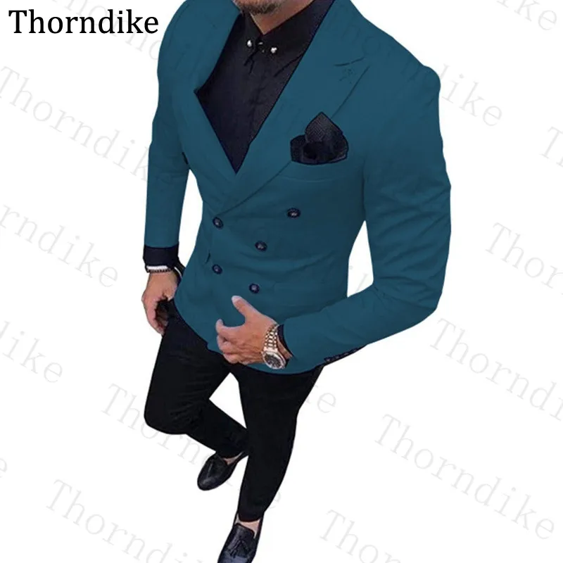 Thorndike-Peaked-Lapel-Solid-Formal-Wedding-Wear-Blazers-Pants-Double-Breasted-Slim-Men-Suits-Casual-Solid