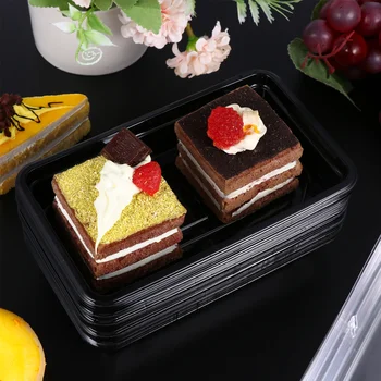 

50 PCs Rectangular Takeout Classical Transparent Disposable Plastic Plastic Dessert Tray Cake Packing Box for Homemade Patisseri