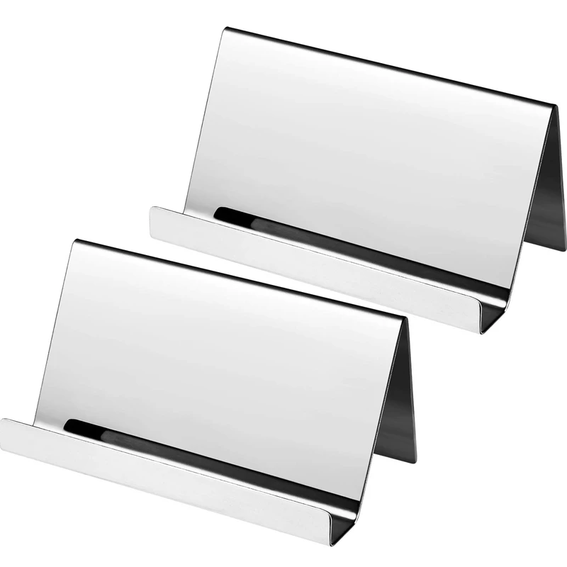 

2 Pack Stainless Steel Business Cards Holders Desktop Card Display Business Card Rack Organizer (Silver)