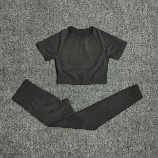 2/3/5PCS Seamless Women Yoga Set Workout Sportswear Gym Clothing Fitness Long Sleeve Crop Top High Waist Leggings Sports Suits Black