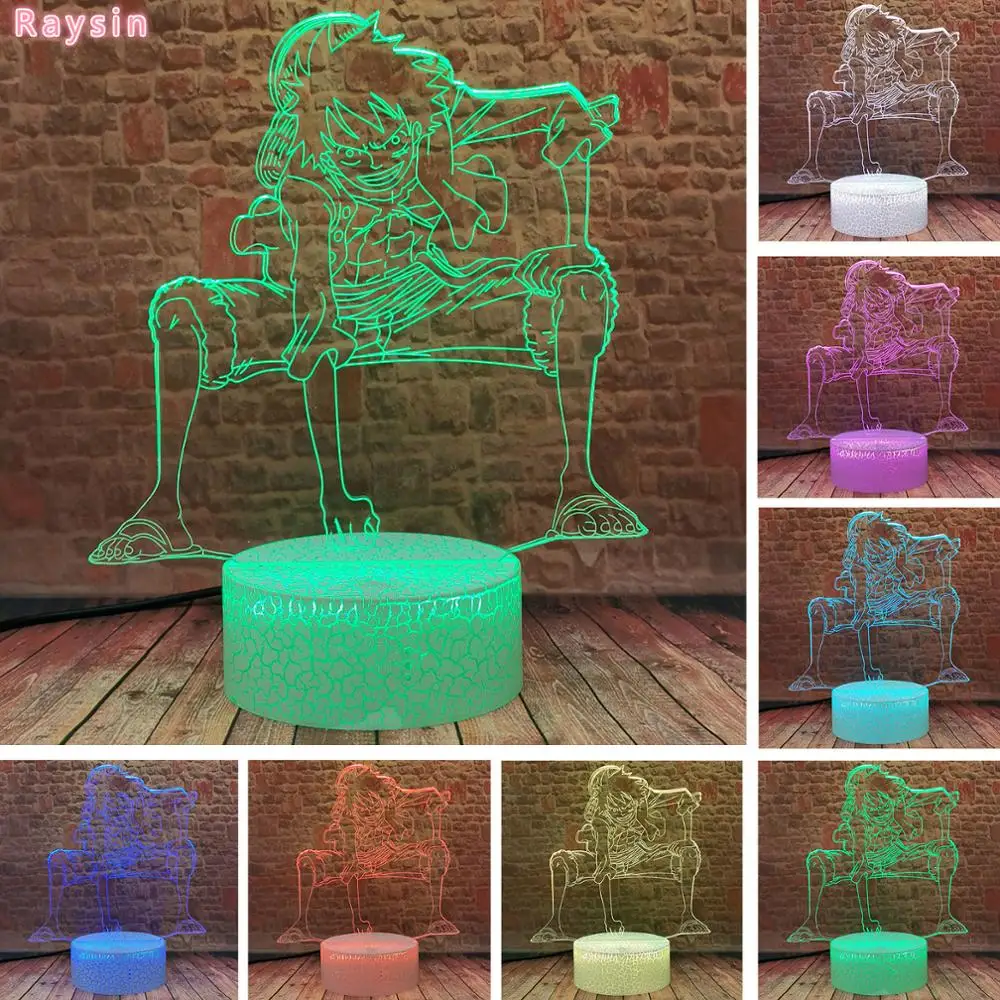 3d ночной Светильник в виде обезьяны д Луффи крутая фигурка питание от Usb лампа на