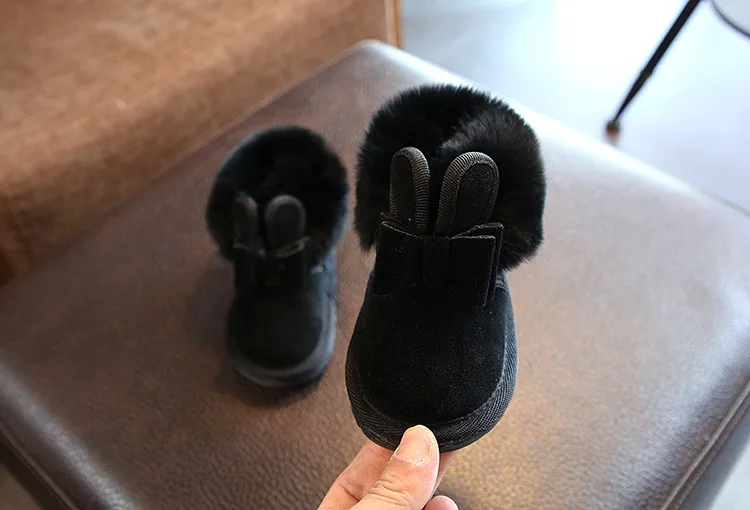 COZULMA/теплые зимние ботинки с плюшевой подкладкой и перевернутым краем для маленьких детей зимняя обувь ботильоны с заячьими ушками для девочек детские размеры 21-25