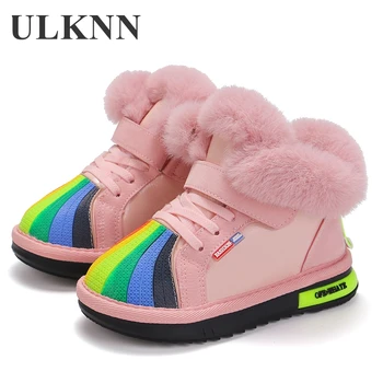 

Girls Snow Boots 2020 Winter New Style Children's Fashion Velvet Flat Heel Warm Pink Black Baby plush Boot Size 27-31