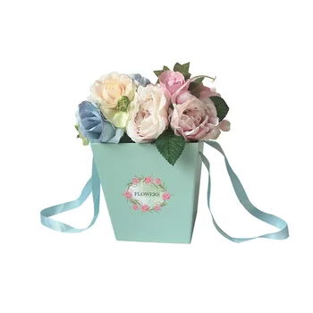 

2020New Gift box Trapezoidal Flower Wrapping Box Plant Tote Packing Bag Basket with Handle for Wedding Birthday 17X13x18 cm box